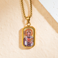 Pendentif Hippos Saint-Augustin Byzantin Religieux en Acier Inoxydable Plaqué Or 18K pour Hommes Chrétiens, Icône Orthodoxe Personnalisée, Vente en Gros