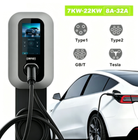 Nouvelle borne de recharge murale pour véhicules électriques 11 kW, norme européenne, type 2, écran tactile Android 7 pouces, WIFI, étanche IP65, câble de 5 m, certifiée CE