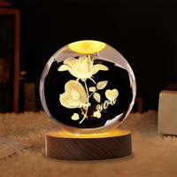 Lampe de nuit en boule de cristal 3d, décoration lumineuse en boule de cristal, système solaire, veilleuses Led