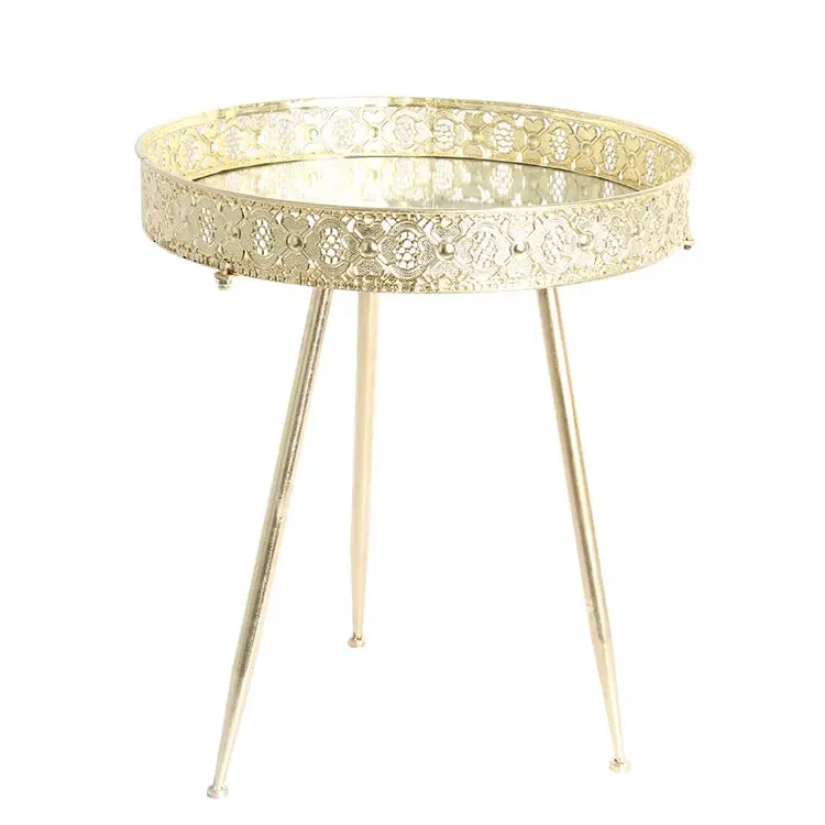 Gold-plated Bright Colored Glass Top Luxury Tray Side Table With Three Leg