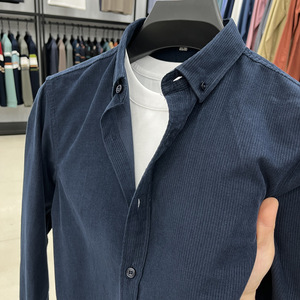 Camicia Casual da <span class=keywords><strong>Uomo</strong></span> in <span class=keywords><strong>Velluto</strong></span> a Coste 100% Cotone di Alta Qualità, Maniche Lunghe, Tinta Unita, Tessuto Traspirante per l'Autunno - Product Image 6
