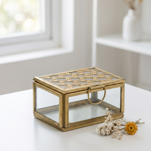 Boîte de rangement et de décoration pour bijoux en verre avec cadre en laiton miniature de luxe pour fabricants - Product Image 1