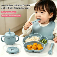 Ensemble repas en silicone pour tout-petits, forme animale, assiette, bol, bavoir, tasse, cuillère, fourchette, vaisselle réutilisable pour enfants, kit repas OEM