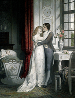 Peinture à l'huile Art Déco 100% faite à la main sur cadre en bois, toile dorée, art mural pour salon, décoration de mariage