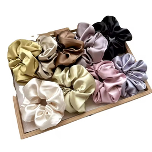 Elegant Zwart Haar Scrunchies Effen Kleur Imitatie Zijde Satijn Groothandel Polyester Scrunchies Voor Meisjes - Product Image 6