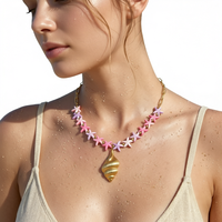 Collier d'été style océan en acier inoxydable avec perles de coquillage, chaîne à maillons plaquée or et perles étoile de mer
