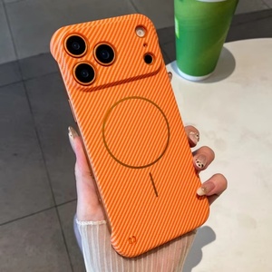 เคสโทรศัพท์กันรอยขีดข่วน ป้องกันเลนส์บางเฉียบ สำหรับ iPhone 17 Pro Max 16 15 14 13 Plus  ขอบคาร์บอนไฟเบอร์ไร้กรอบ สีส้ม - Product Image 1