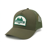 Casquette de sport respirante pour la pêche et la chasse en plein air, unisexe, avec broderie de patch montagne, verte, style trucker