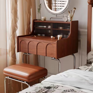 Lovein <span class=keywords><strong>Tavolo</strong></span> da Trucco Vintage in Legno MDF Massiccio con Specchio Illuminato, Cassetti Angolari Estensibili, per Camera da Letto - Product Image 2
