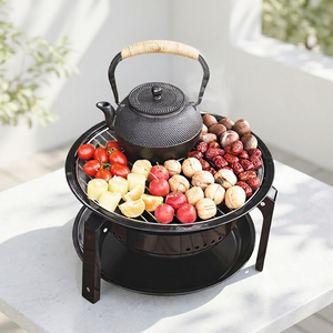Barbecue portable au <span class=keywords><strong>charbon</strong></span> de bois, gril multifonctionnel en fer pliable et détachable, pour camping en plein air et cour - Product Image 1