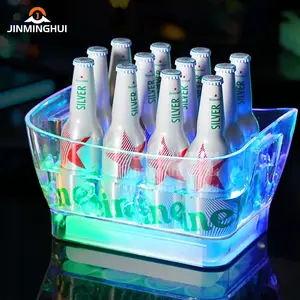 Keluaran baru kontrol suara Bar klub malam tahan air logam plastik akrilik kustom Logo Led ember es dengan pegangan