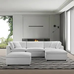 Set sofa modular gaya Eropa, warna abu-abu dan putih klasik, bagian sofa ruang tamu
