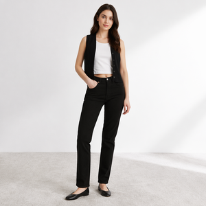 <span class=keywords><strong>Jean</strong></span> droit en denim Y2K pour femme, noir uni, orné de strass en forme de cœur, 100 % coton, formel - Product Image 1