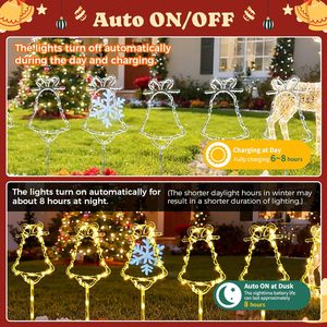 Lumières de jardin solaires de cloche de Noël avec 8 modes d'éclairage 21.65 pouces de haut décor de Noël solaire extérieur de Noël pour le patio de chemin de jardin - Product Image 3