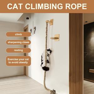 ROPECUBE <span class=keywords><strong>Cat</strong></span> Escalada Corda Wall-Mounted <span class=keywords><strong>Cat</strong></span> <span class=keywords><strong>Tree</strong></span> Duas Camadas De Madeira Boards Ladder Resting Plataforma Diversão Infinita para Gatos e Kitty - Product Image 3