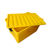 Caisse de rangement empilable en plastique jaune QS avec couvercle et loquet, conteneur robuste en PP pour entrepôt et maison