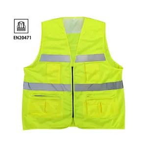 High reflective fluorescent yellow work safety vest multi-pockets runner light reflective vest