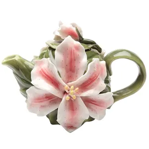 מפעל ישיר ציפורנים תה סיר קרמיקה ירוק סחלב תה סיר פרח בצורת עיצוב שושן תה קפה סיר