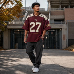 Vintage <b>College</b> Football Jersey Printed Short Sleeve Oversized Mesh Streetwear Fan Shirt Casual Sports Top - Product Image 1