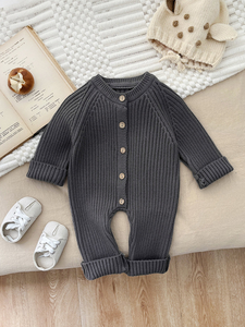Versión Coreana de ropa de primavera y otoño para bebés, ropa de escalada de punto de color sólido para bebés y mujeres, pelele para <span class=keywords><strong>recién</strong></span> <span class=keywords><strong>nacidos</strong></span> - Product Image 2