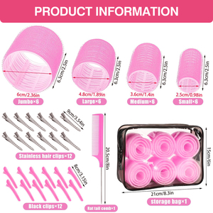 Set di bigodini per capelli senza calore rosa con velcro e fermagli, all'ingrosso - Product Image 3
