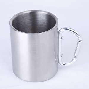 Stainless Steel Hiking Mug 300ml Double Walled With Carabiner Handle Outdoor Coffee <b>Cup</b> Portable Travel Mug - Product Image 1