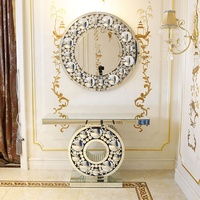 Mode Style O Long Miroir Console Table Avec Miroir Rond Ensemble