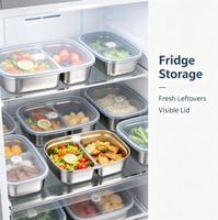 Boîte à lunch en acier inoxydable 304 à 2 compartiments de 1200 ml avec couvercle, boîte bento portable, boîte de rangement pour réfrigérateur pour les employés de bureau
