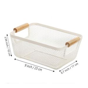 Cesta de alambre metálico con asas de madera, organizador de almacenamiento de malla de acero, contenedores para cocina, nevera, frutas, maquillaje, aperitivos, regalos - Product Image 5