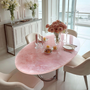Meubles <span class=keywords><strong>de</strong></span> maison <span class=keywords><strong>de</strong></span> luxe, <span class=keywords><strong>table</strong></span> à manger ovale en onyx rose naturel, cristal <span class=keywords><strong>de</strong></span> <span class=keywords><strong>quartz</strong></span> rose - Product Image 4