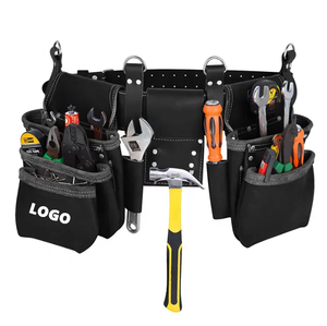 Sacs à outils personnalisés en cuir PU, sac de ceinture professionnel pour charpentier, 11 poches, ceinture à outils robuste pour travaux de construction électrique - Product Image 1