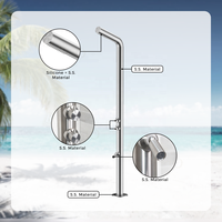 Douche extérieure moderne en acier inoxydable sur pied avec double poignée en céramique brossée, jet pluie et jet doux, pour jardin