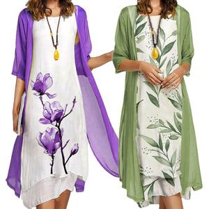 Robes de mère de la mariée élégantes Costume de sirène en mousseline de soie à imprimé floral Long Cardigan Sheer Two Piece Sets Wedding Guest Dress - Product Image 1