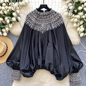 Blouse Woman High-End Style Heavy Industry Nailed Bead <strong>Glitter</strong> Loose Slimming Satin <strong>Top</strong> Woman Blouses for <strong>Lady</strong> - Product Image 6
