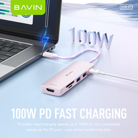 Pabrik BAVIN grosir portabel Hub07 Mini paduan aluminium 6 in 1 Usb multifungsi Hub dengan beberapa konsentrator