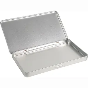便携式银金属小铅笔盒卡套收纳铰链锡盒