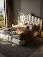 Base de Cama King Size Moderna de Cuero Genuino Suave con Almacenamiento, Estructura Duradera de Madera de Pino Ecológica