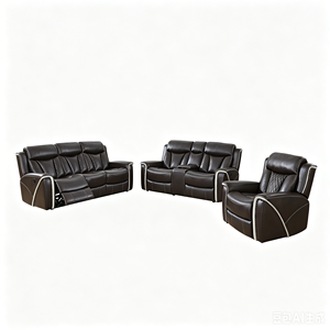 Conjunto de Sofá Reclinable Extensible con Estructura de Madera en Cuero Sintético de Lujo Moderno con Función Plegable para Sala de Estar - Product Image 3