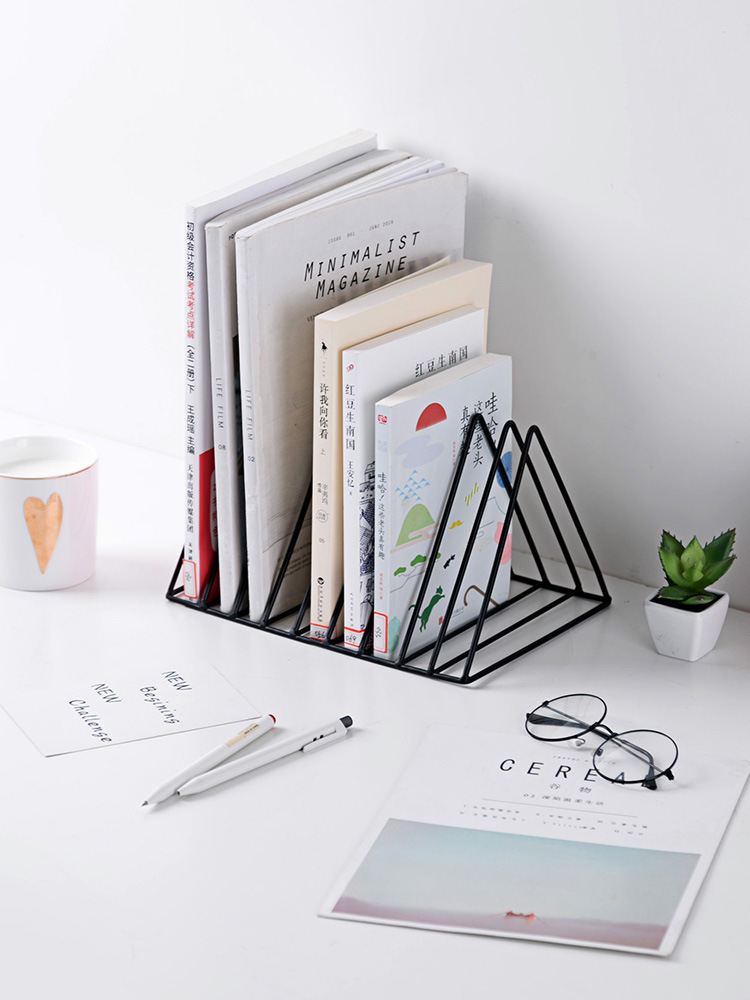 Sujetalibros Metálico Triangular Con 9 Divisiones - Organizador De Escritorio Para Libros, Revistas, Documentos
