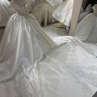 Gaun Pengantin Model Ball Gown Jancember DW0234 Royal Ivory Off Shoulder Satin Berhias Kristal untuk Pengantin Wanita