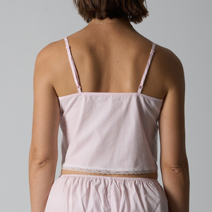 SUHE Top Camisero de Punto de Cintura Alta Estilo Transfronterizo para Niñas, Corto, con Encaje, Rayas y Lazo, Microelástico, Novedad - Product Image 4