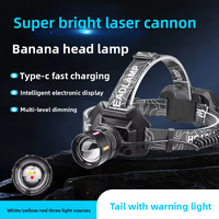 Lampe frontale zoomable haute puissance avec laser, lumière principale rouge, lumière arrière stroboscopique, bandeau réglable, pour randonnée et chasse