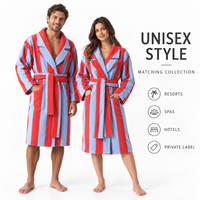 Peignoir en coton éponge rayé personnalisé 450 GSM unisexe à col châle, marque privée OEM pour les marques de style de vie et de villégiature