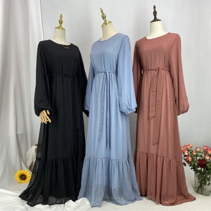 6294# Fashion Muslim Women Dubai Middle East Abaya Islamic Clothing Full Lining Polka Dot Dress - Product Image 6