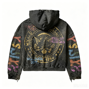Completi Sportivi YSJY da Uomo, <span class=keywords><strong>Tuta</strong></span> Oversize con Stampa Digitale, <span class=keywords><strong>Pantaloni</strong></span> <span class=keywords><strong>Corti</strong></span> a Zampa e Felpa con Cappuccio Effetto Lavaggio Acido - Product Image 3