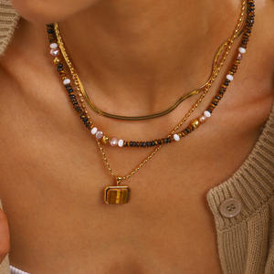 สร้อยคอประดับจี้หัวใจเสือสองชั้นทำจากสเตนเลสชุบทอง18K สไตล์วินเทจสำหรับผู้หญิง - Product Image 2