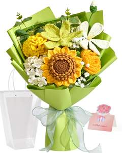 <span class=keywords><strong>Ramo</strong></span> Floral de Crochet Hecho a Mano y Personalizado con <span class=keywords><strong>Rosas</strong></span> Artificiales, Perfecto para Eventos Festivos, Regalos o Decoración del Hogar - Product Image 4