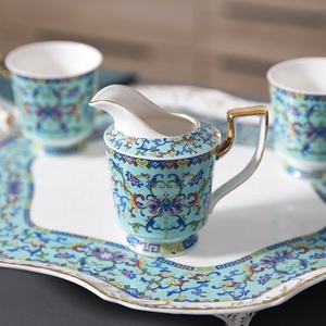 Best Selling European Green Relief Enamel Afternoon <b>Tea</b> Ceramic Coffee <b>Set</b> - Product Image 4