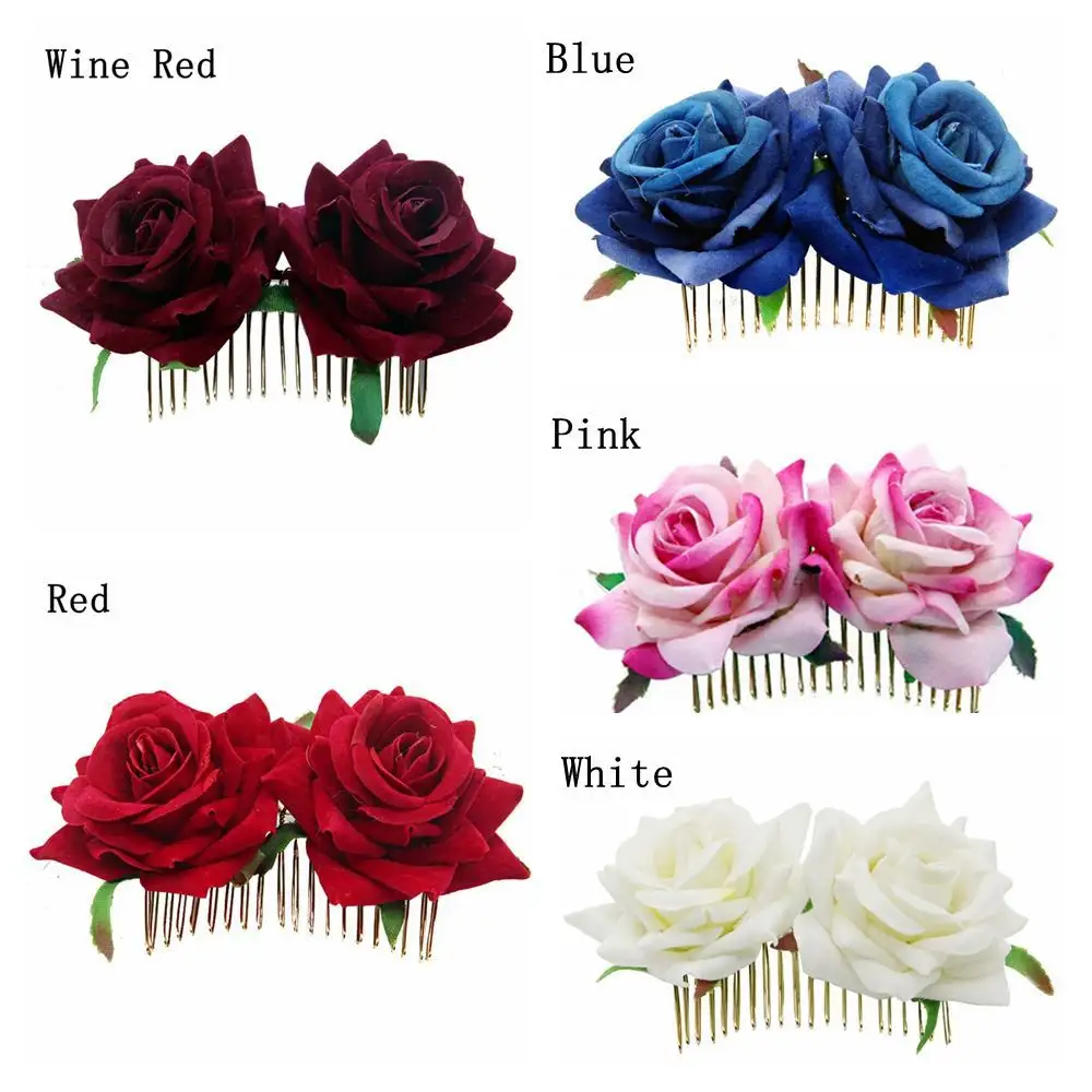 Meist verkaufte künstliche Flanell Double Rose Flower Haar kämme Ornamente Hochzeit Kopf bedeckung Haarschmuck
