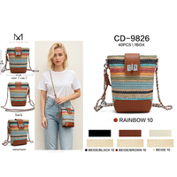 Sac bandoulière mini seau tissé à rayures arc-en-ciel 2026 avec chaîne, en paille, pour téléphone, vente en gros OEM Alex & Mia